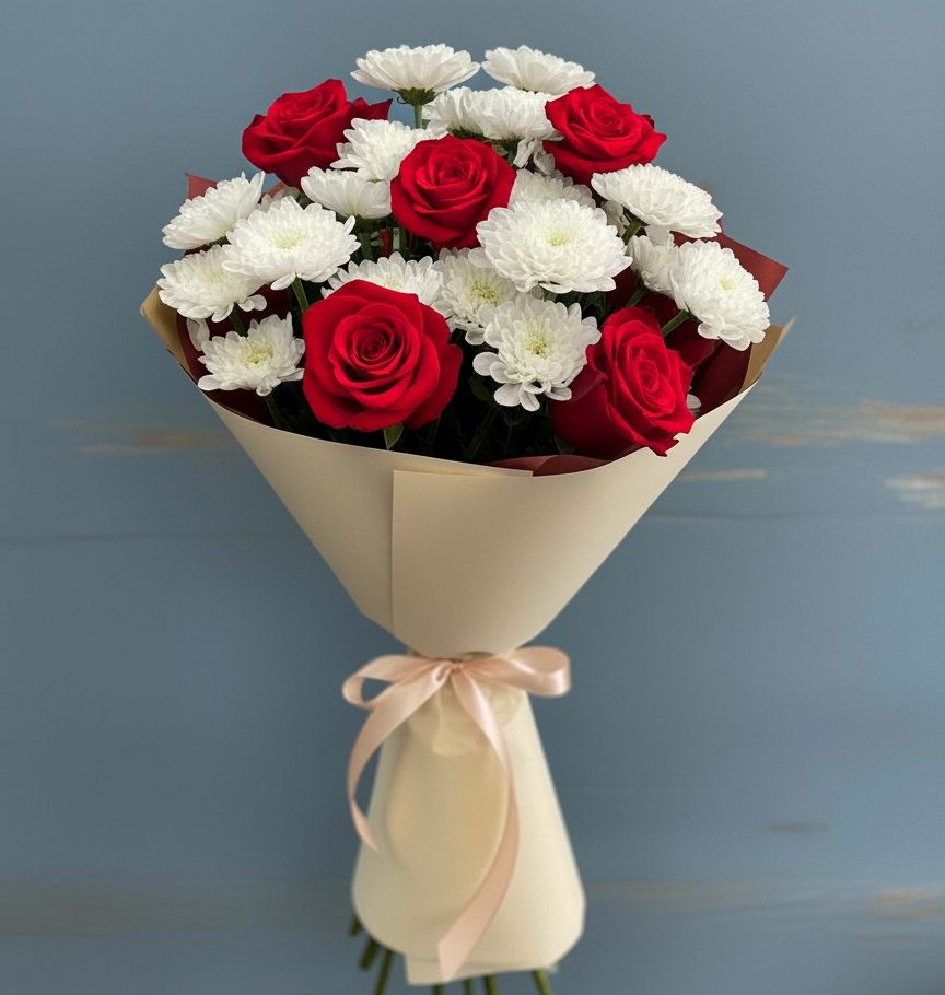 Букет цветов из: Розы и Хризантемы в Боринском