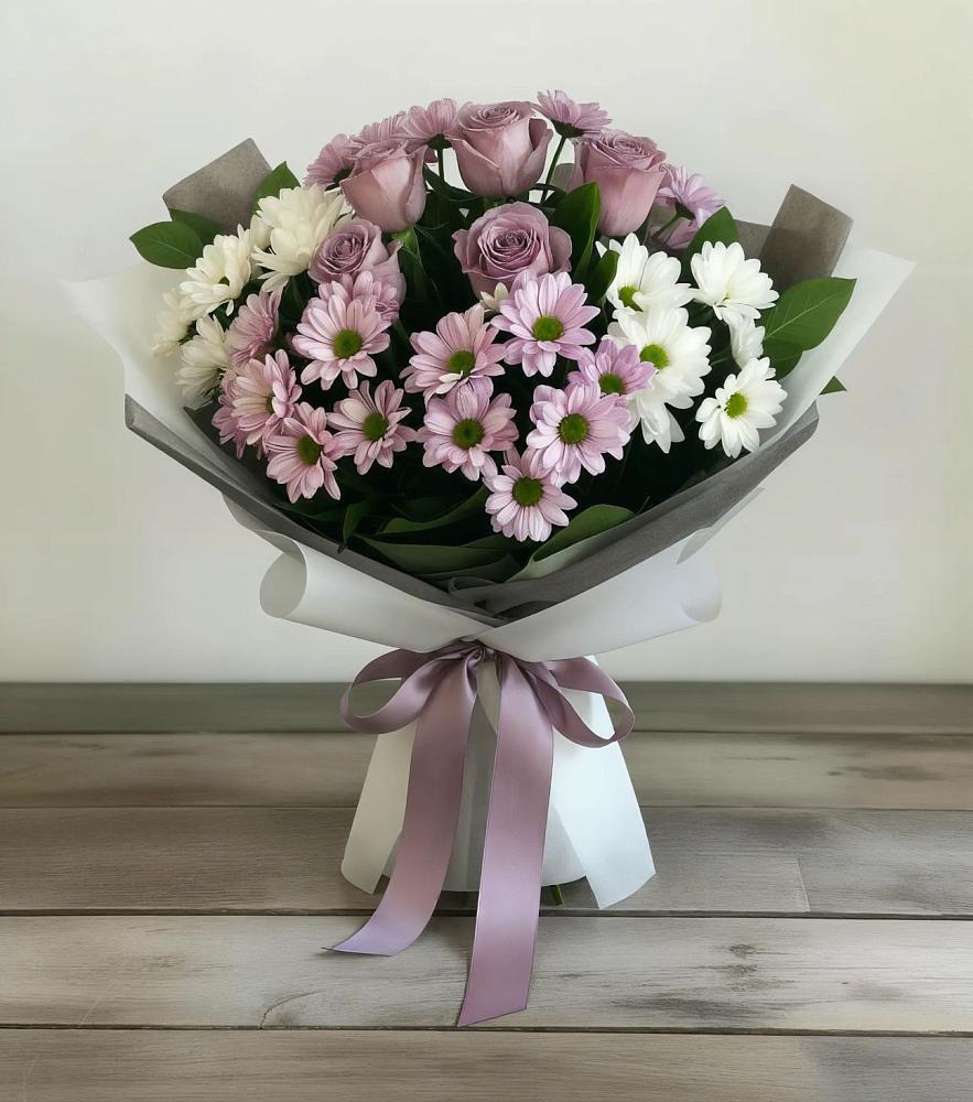 Букет цветов из: Хризантемы и Розы в Боринском