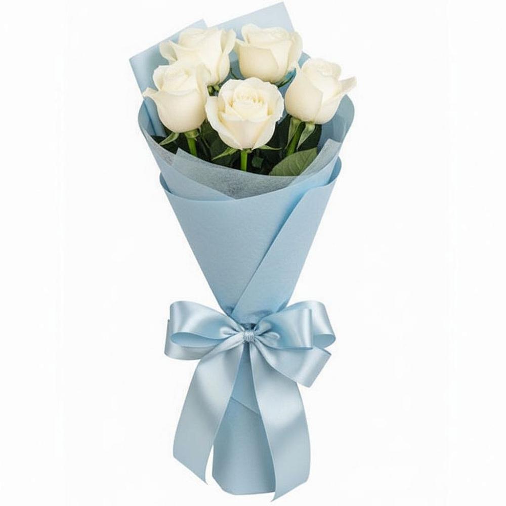 Букет 5 Белых роз Проуд в Боринском