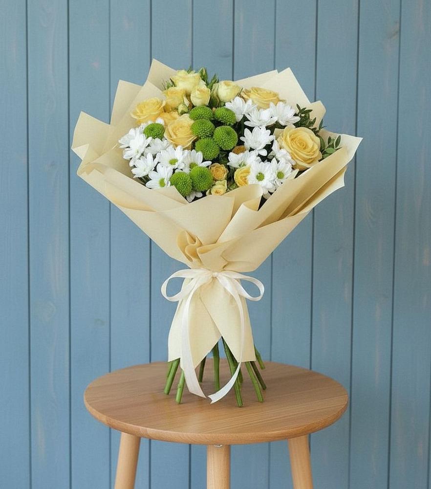 Букет цветов из: Хризантемы и Розы в Боринском