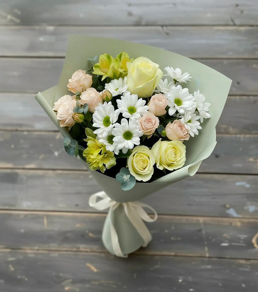 Букет цветов из: Альстромерии, Розы и Хризантемы в Боринском