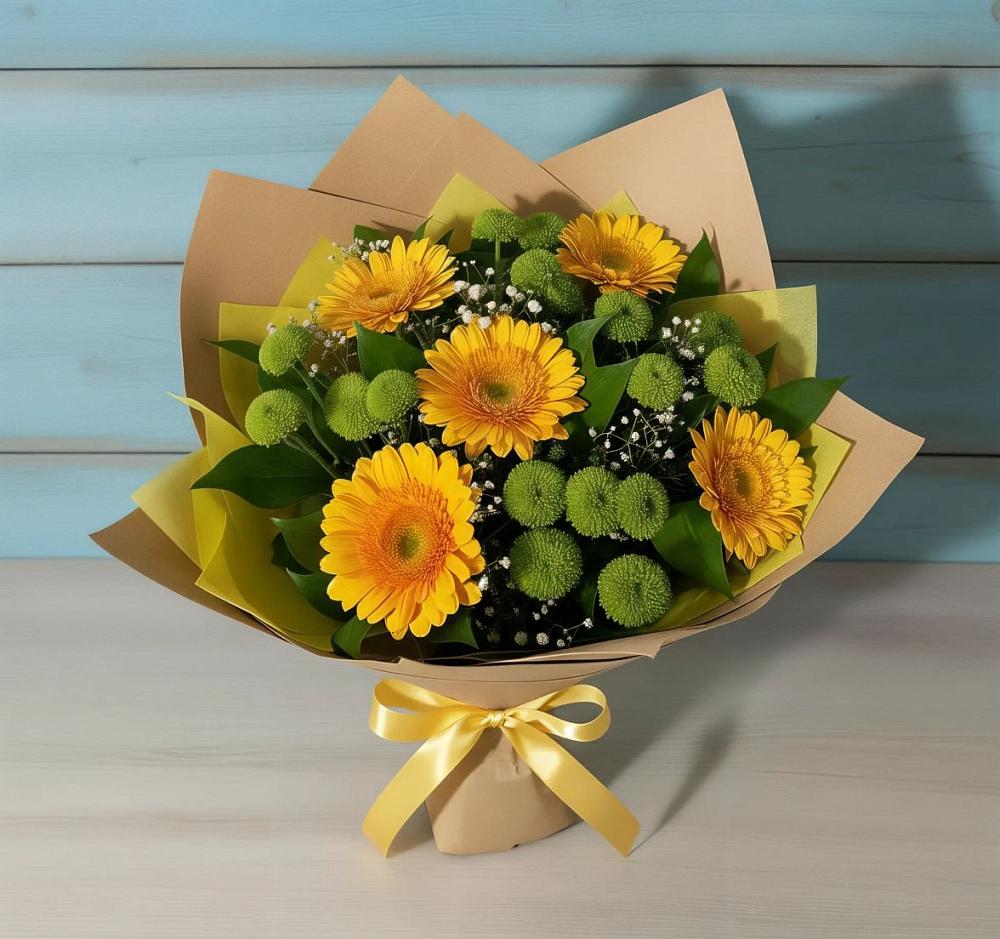Букет цветов из: Герберы и Хризантемы в Боринском