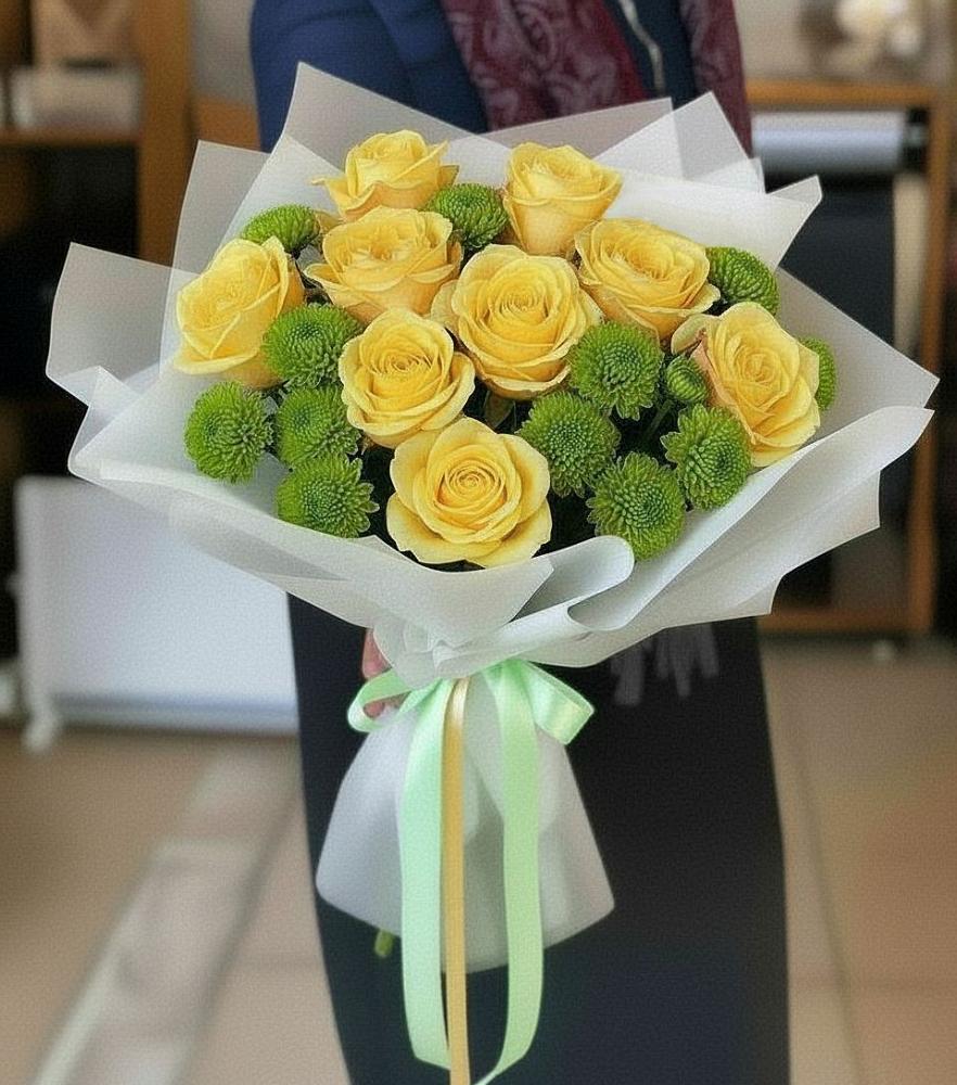 Букет цветов из: Хризантемы и Розы в Боринском