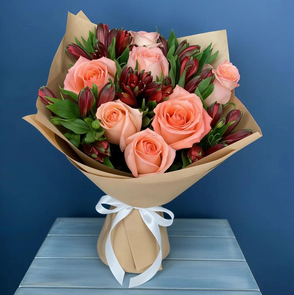 Букет цветов из: Розы и Альстромерии в Боринском