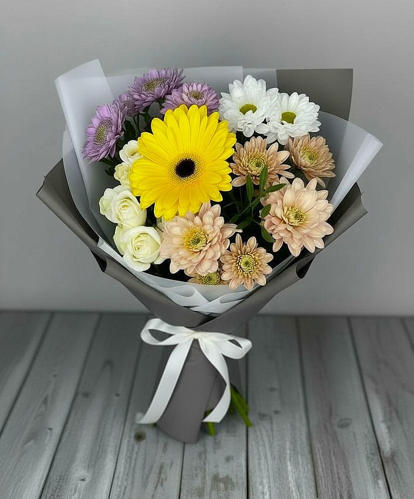 Букет цветов из: Розы, Герберы и Хризантемы в Боринском