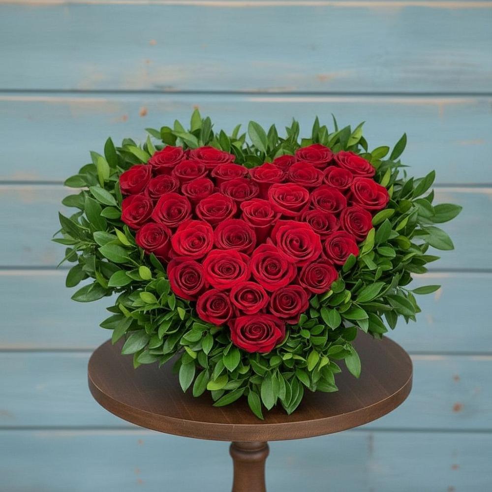 Цветочная композиция из Розы в виде сердца в Боринском