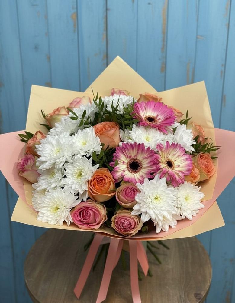 Букет цветов из: Розы, Герберы и Хризантемы в Боринском