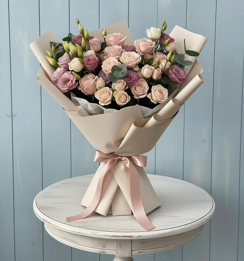 Букет цветов из: Розы и Лизиантусы в Боринском