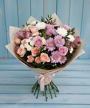 Букет цветов из:  Хризантемы, Розы и Альстромерии в Боринском