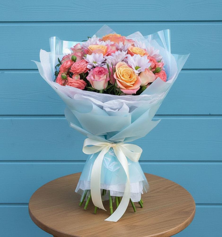 Букет цветов из: Хризантемы и Розы в Боринском