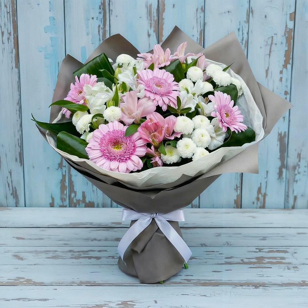 Букет цветов из: Герберы, Альстромерии и Хризантемы в Боринском